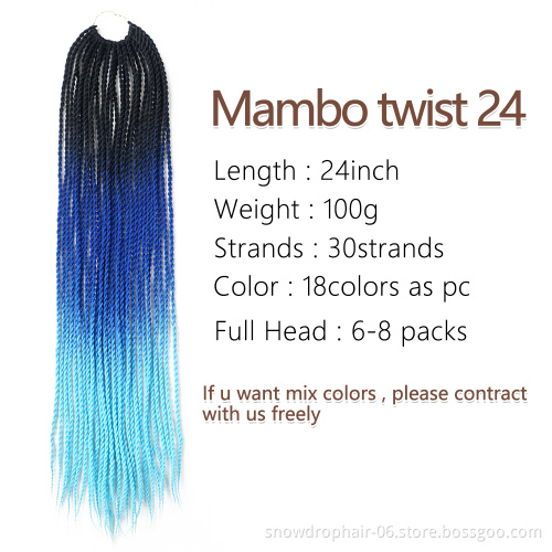 Hot Sell 14 18 22 24 Inch Wholesale Pre Looped Ombre Jumbo Braid Senegalese Mambo Twist Crochet Braiding Hair
